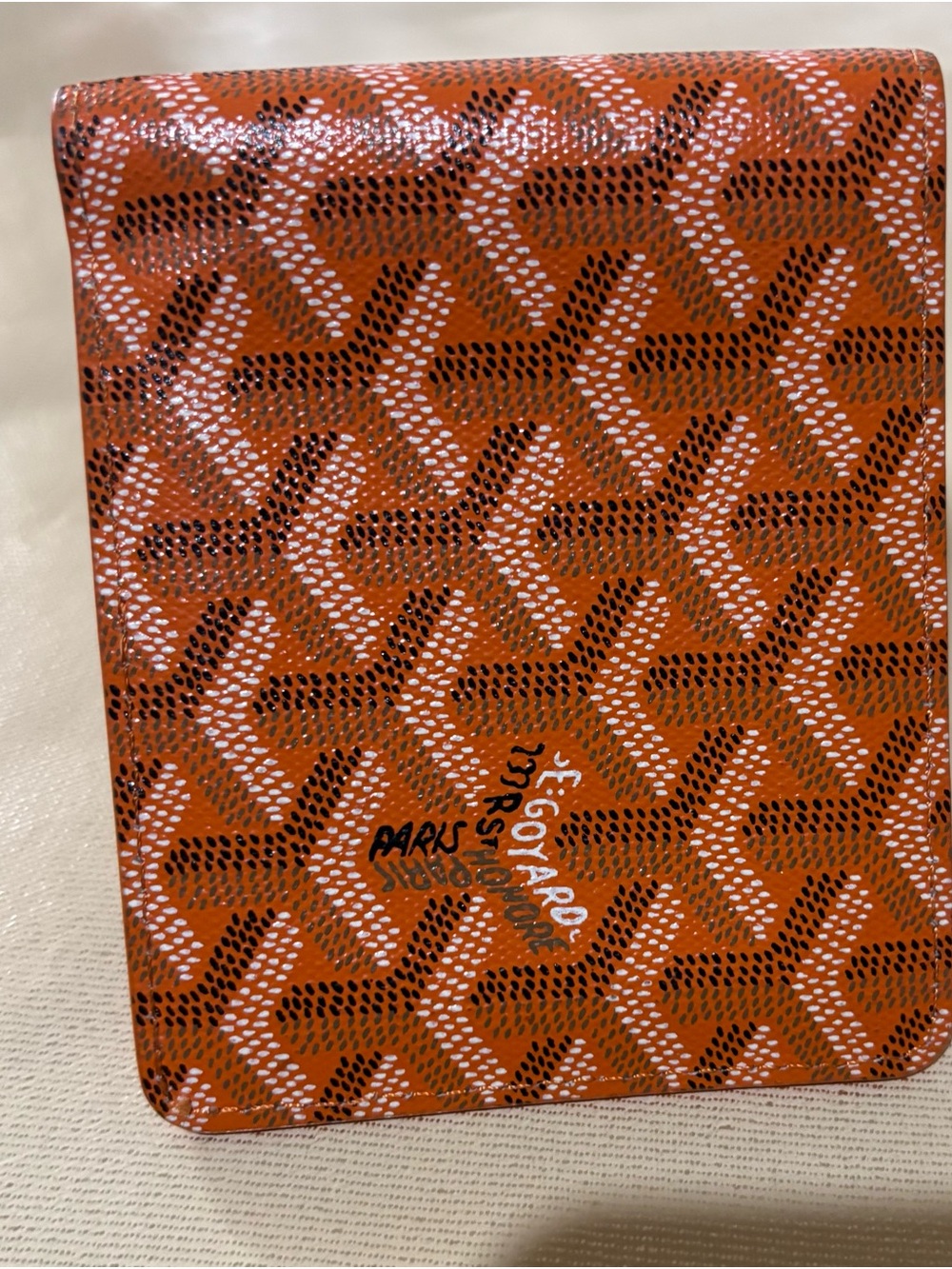 Goyard Orange Leather wallet and Card  holder with Gold Stamp. Made in France